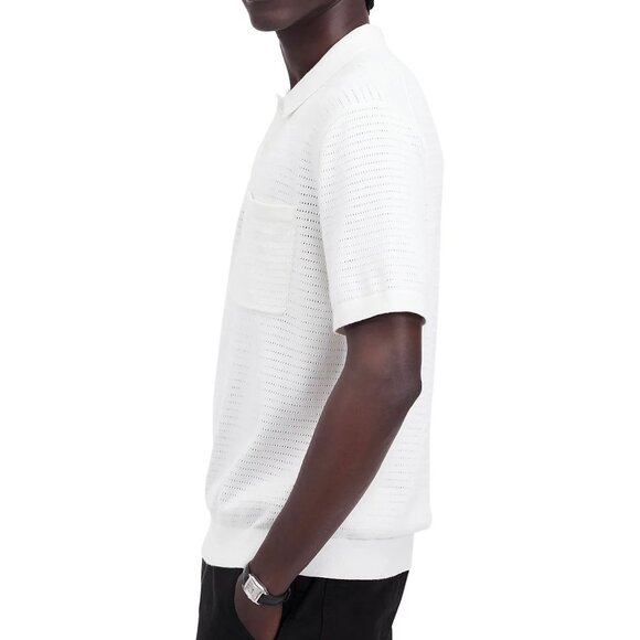 Madewell Men's Short Sleeve Pointelle Stitch Polo Sweater Pocket Shirt Salt - Picture 4 of 6